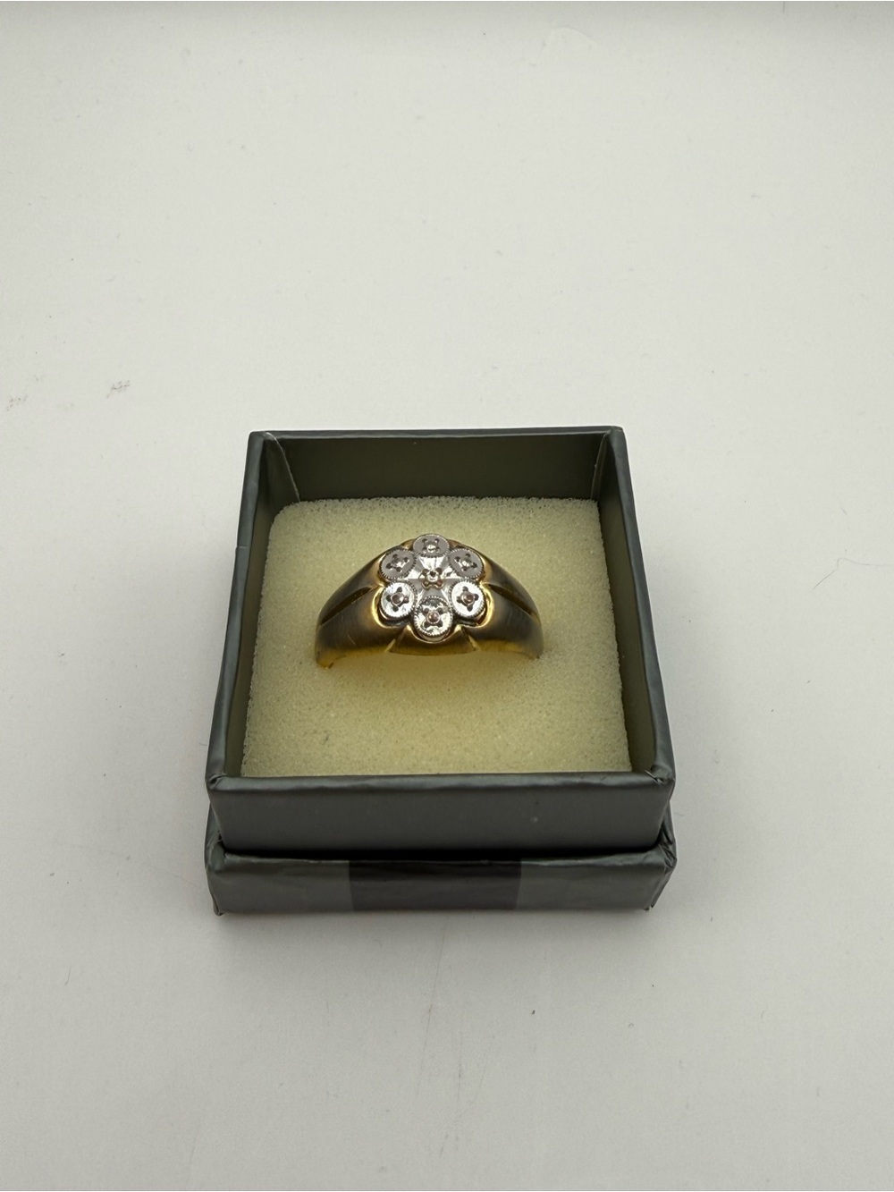 18KT HGE Gold Electroplate Two Tone Floral Ring Flower Statement Ring